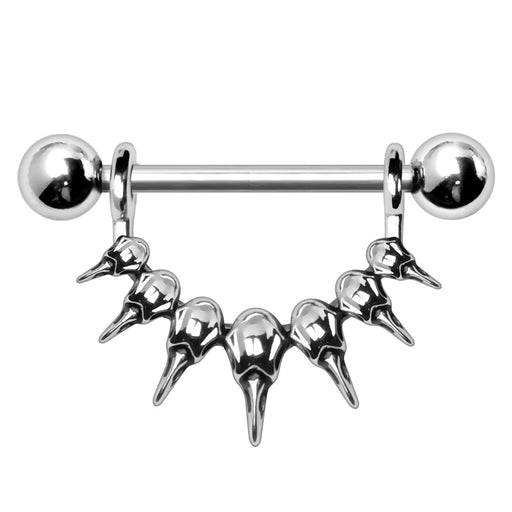 Raven Skull Nipple Dangle – 316L Stainless Steel Nipple Barbell with Detailed Skull Design on white background