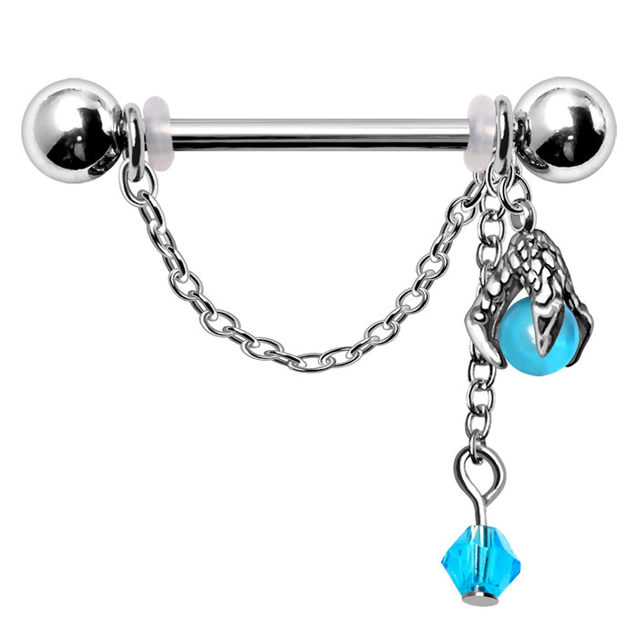 Nipple ring with chain and charms on a white background