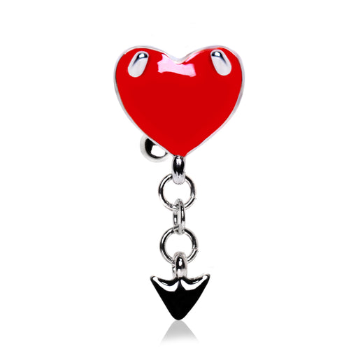 Devil Heart Top Drop Belly Bar – Black & Red Enamel 316L Surgical Steel Belly Piercing Jewellery