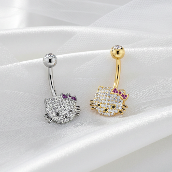 Gem Cat Belly Bar 14G
