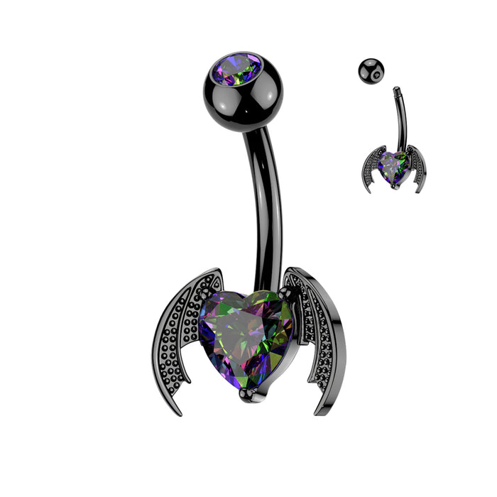 Bat Winged Heart Belly Bar 14G