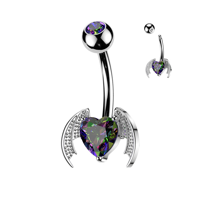 Bat Winged Heart Belly Bar 14G