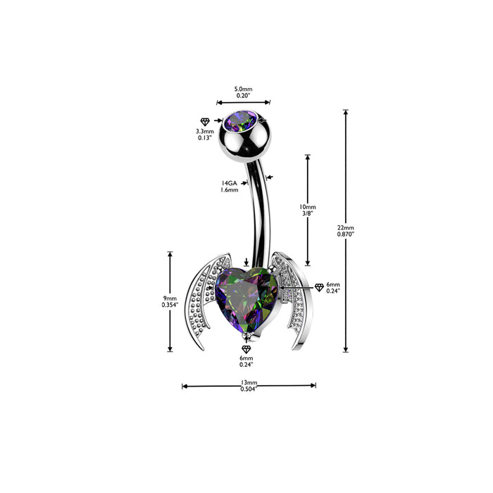 Bat Winged Heart Belly Bar 14G