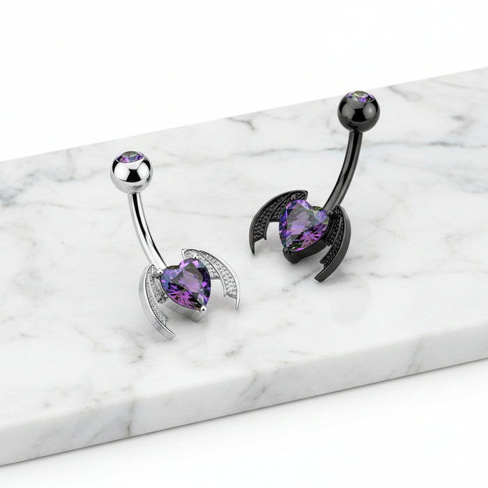 Bat Winged Heart Belly Bar 14G