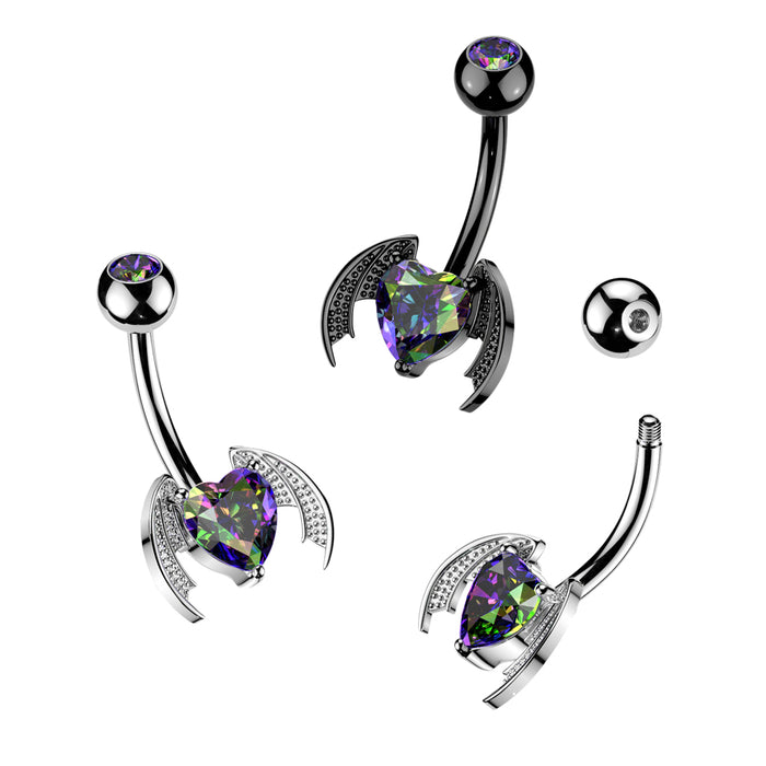 Bat Winged Heart Belly Bar 14G