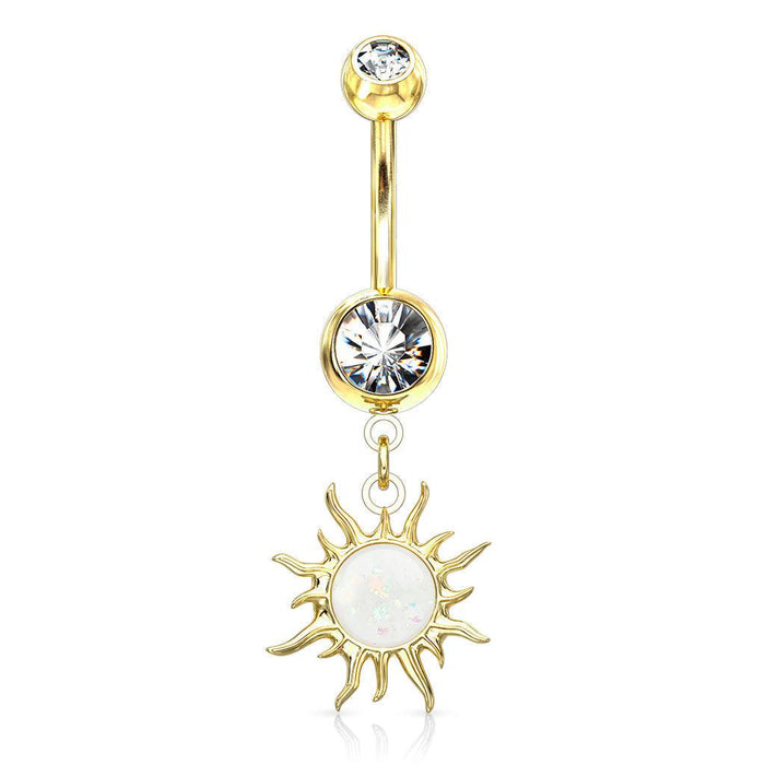 Opal Glitter Sun Belly Bar 14G-My Body Piercing Jewellery