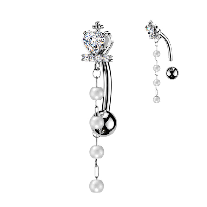 Pearl Crown Top Drop Belly Bar 14G