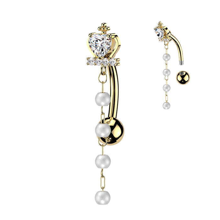 Pearl Crown Top Drop Belly Bar 14G