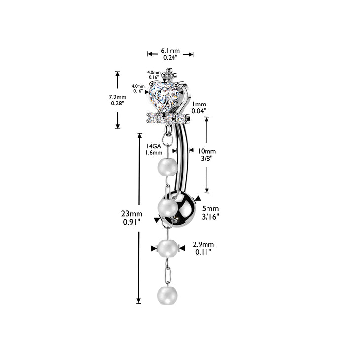Pearl Crown Top Drop Belly Bar 14G