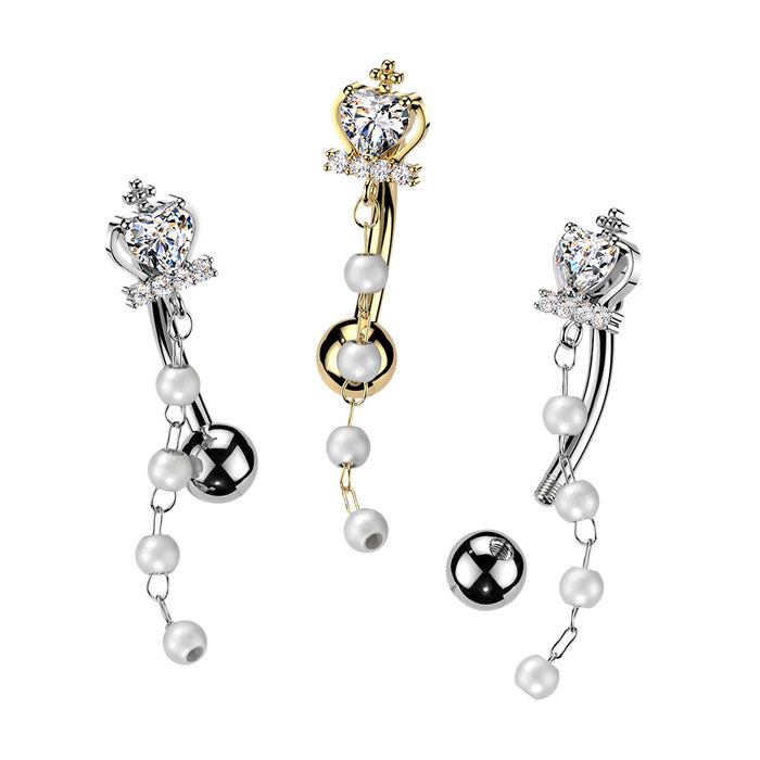Pearl Crown Top Drop Belly Bar 14G