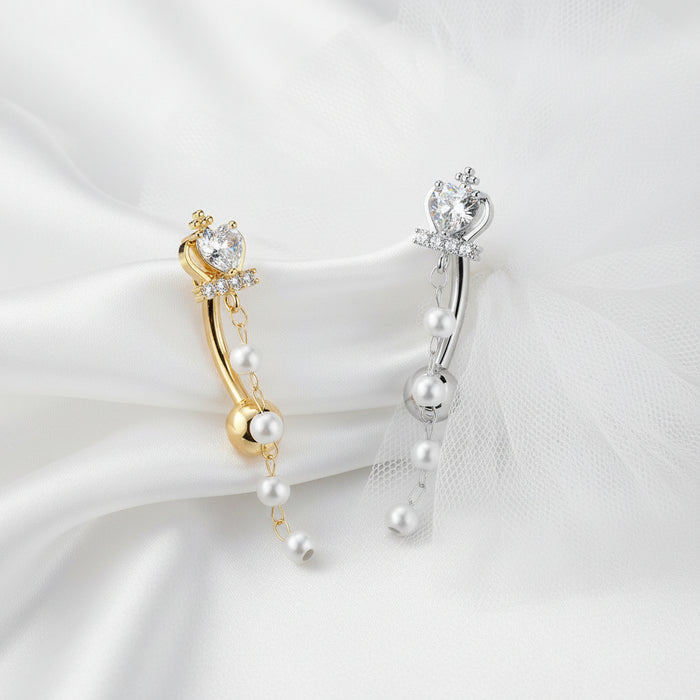 Pearl Crown Top Drop Belly Bar 14G