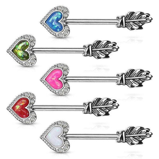 Opal Glitter Arrow Nipple Bar 14G