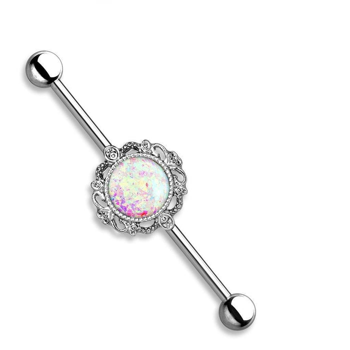 Opal Glitter Filigree Industrial 14G 38mm