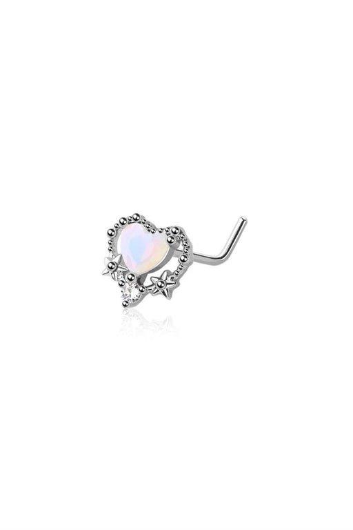 Opalite Heart Nose L Bend 20G
