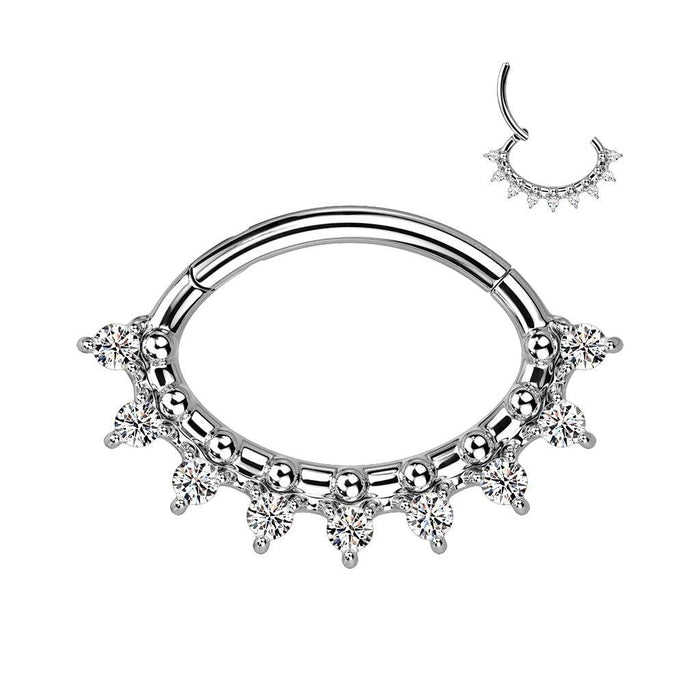 Oval Gem Fan Hinged Ring 16G