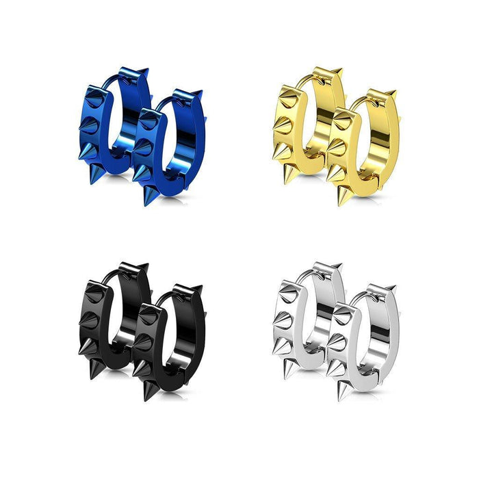 Oval Spike Huggies Earrings Pair