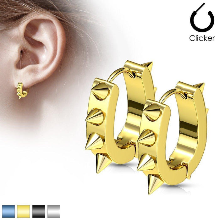 Oval Spike Huggies Earrings Pair