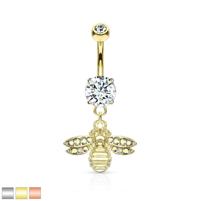 Paved Bee Dangle Belly Bar 14G