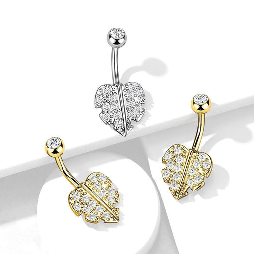Paved Heart Leaf Belly Bar 14G