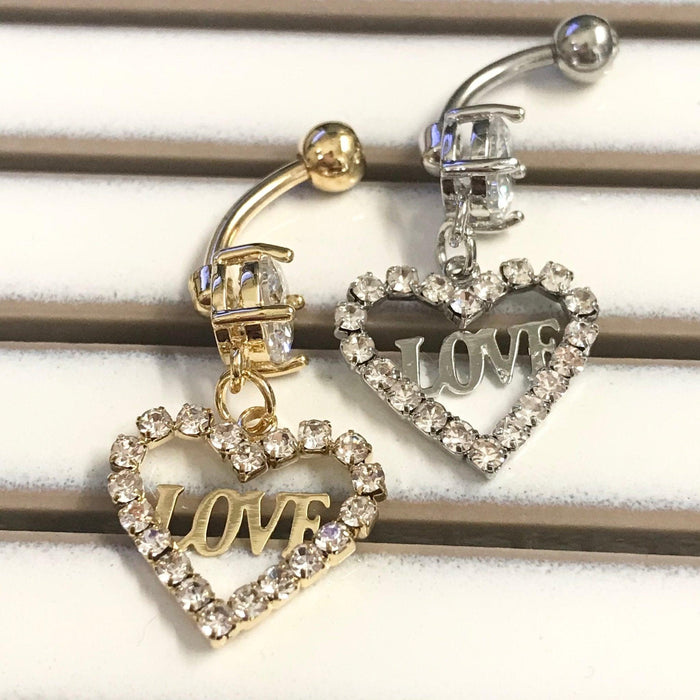 Paved LOVE Heart Belly Bar 14G