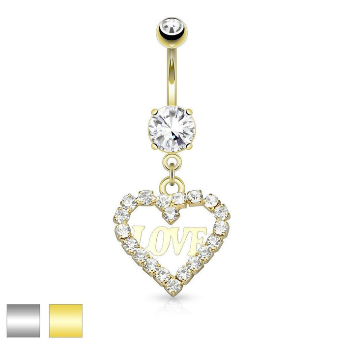 Paved LOVE Heart Belly Bar 14G