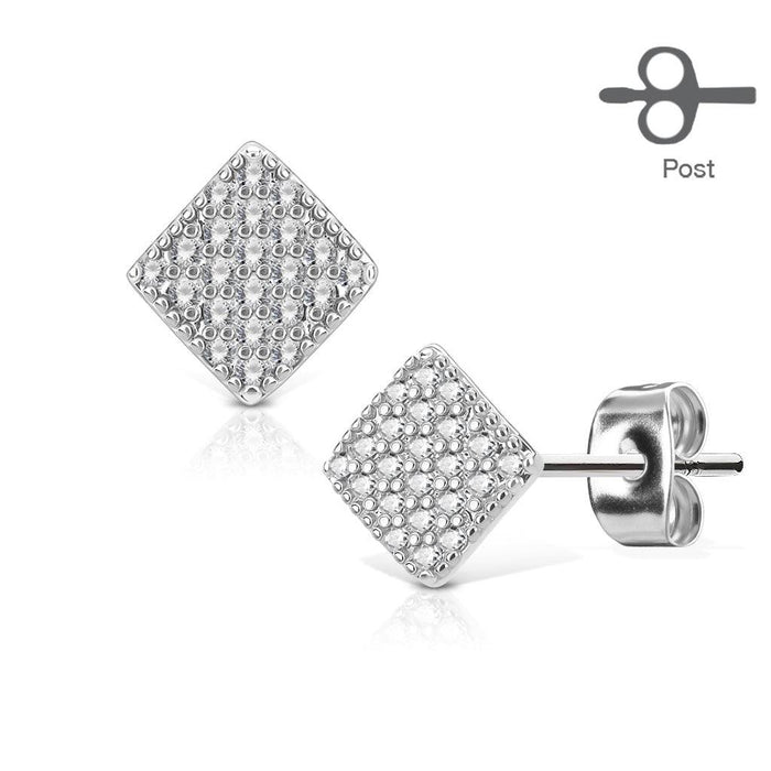 Paved Square Earrings Pair