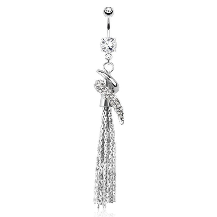 Paved Swirl and Chain Dangle Belly Bar 14G
