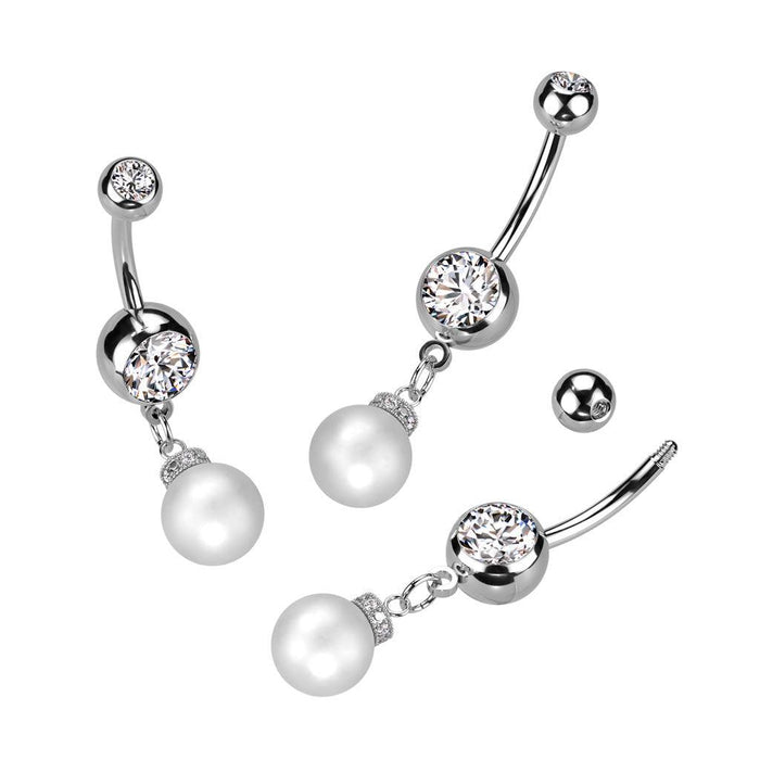Pearl Drop Belly Bar 14G