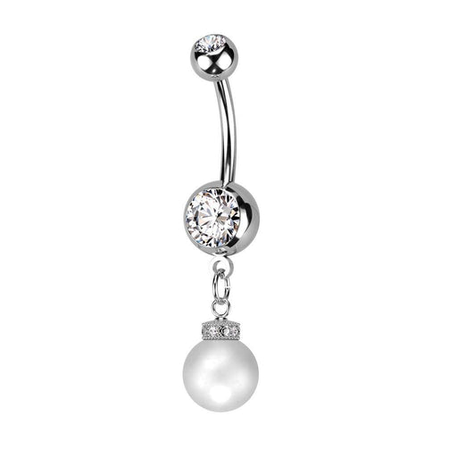 Pearl Drop Belly Bar 14G