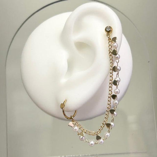 Pearl Heart Chain Ring & Cartilage Bar 18G