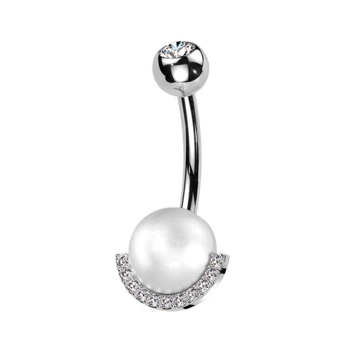 Pearl and Paved Gem Belly Bar 14G