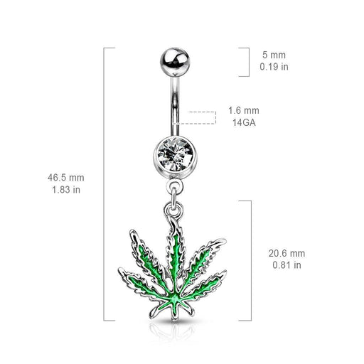 Pot Leaf Belly Bar 14G
