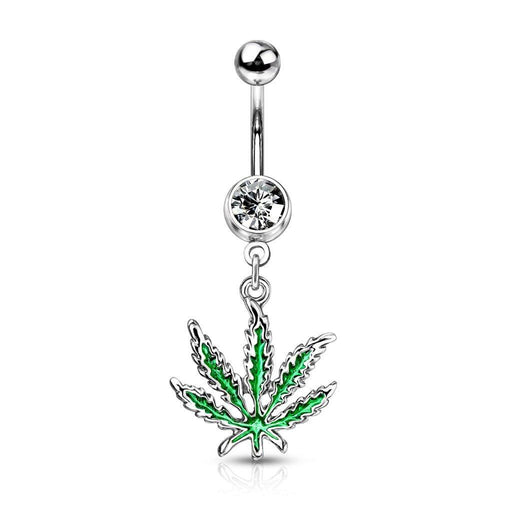 Pot Leaf Belly Bar 14G