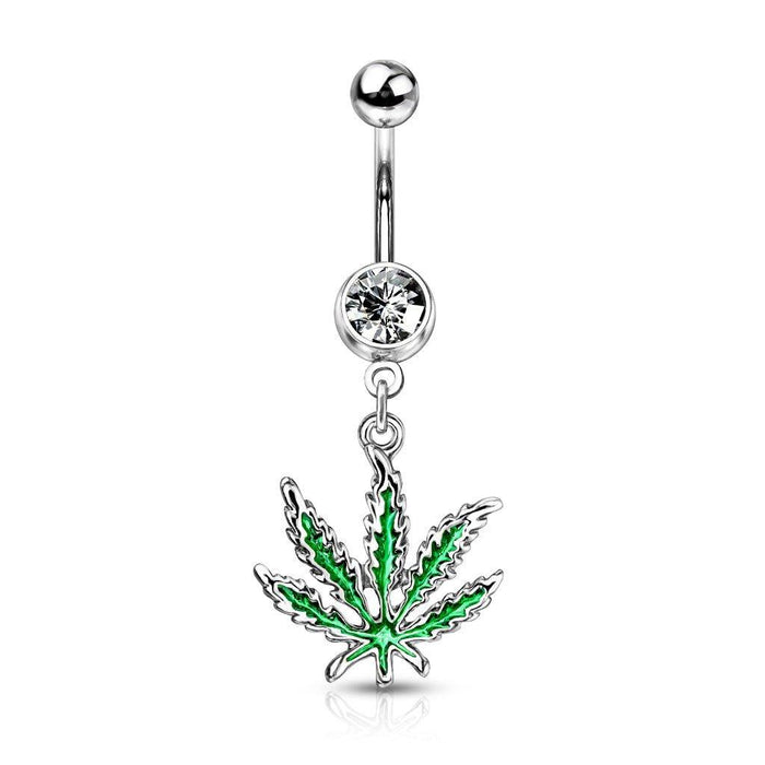 Pot Leaf Belly Bar 14G