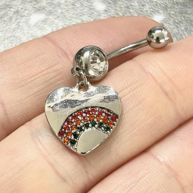 Pride Gem Heart Belly Bar 14G