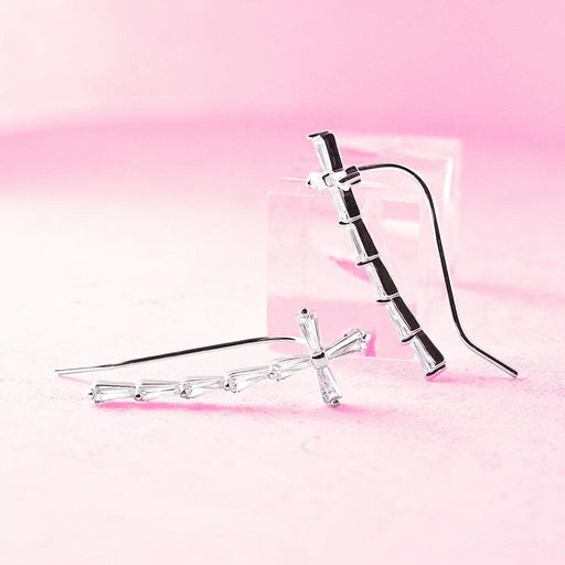 Princess Cut Cross Ear Crawler Pair