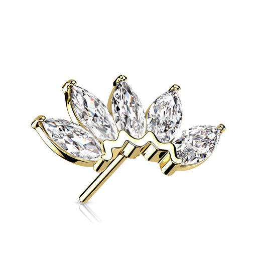 14kt Gold Threadless Marquise Fan Top – Solid Gold with CZ Gems for Threadless Piercing Jewellery