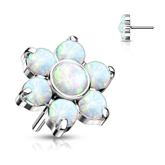 Titanium Threadless Opal Flower End