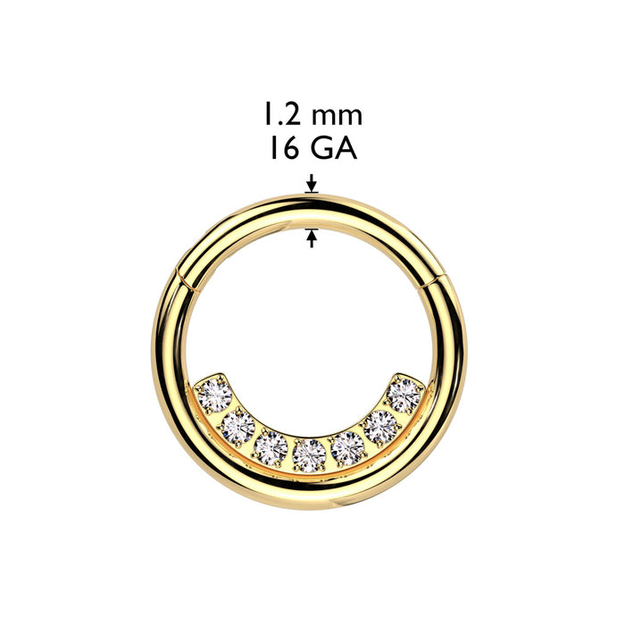 Gem Lined Hinged Ring with measurements – Silver or Gold 316L Surgical Steel with Clear CZ Gems for Septum, Daith & Helix Piercings