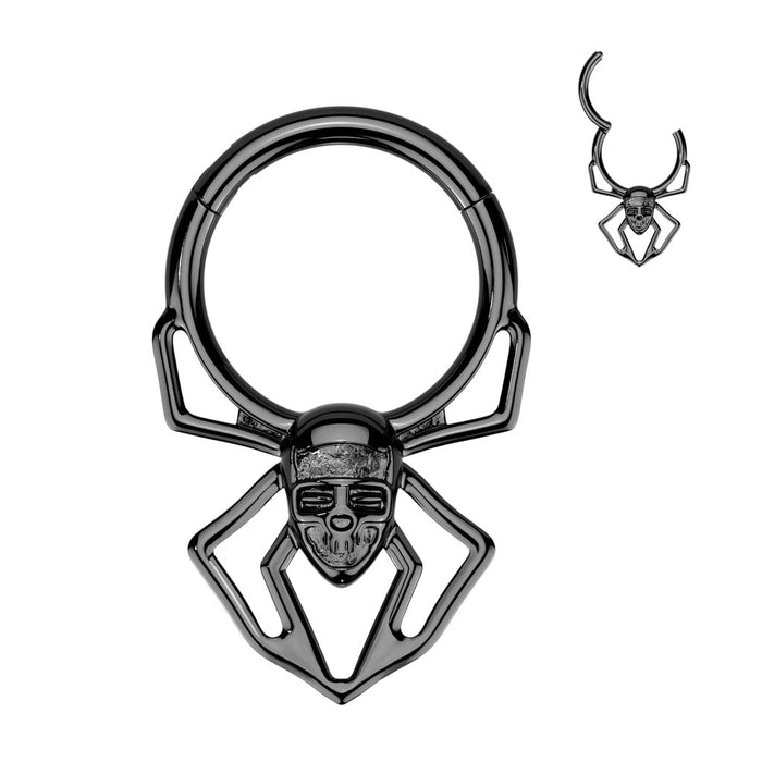 Spider Skull Hinged Ring – Black or 316L Surgical Steel Gothic Septum, Daith & Helix Piercing