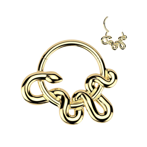 Coiled Snake Hinged Ring – Gold 316L Surgical Steel Daith, Helix & Septum Piercing Jewellery