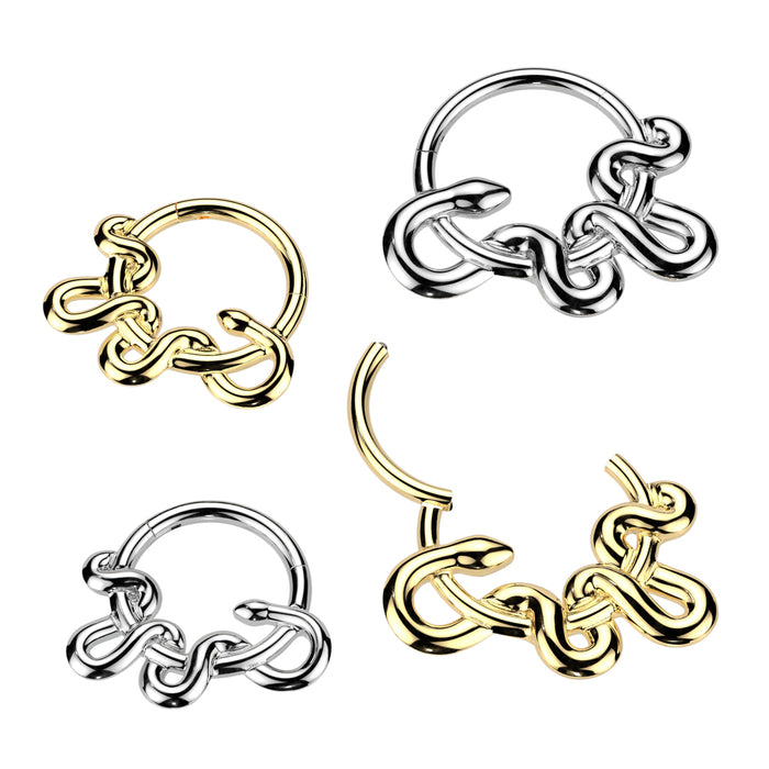 Coiled Snake Hinged Ring – Silver or Gold 316L Surgical Steel Daith, Helix & Septum Piercing Jewellery