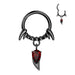Fang Drop Hinged Ring – Black 316L Surgical Steel with Red CZ Gem for Septum, Daith & Helix Piercing