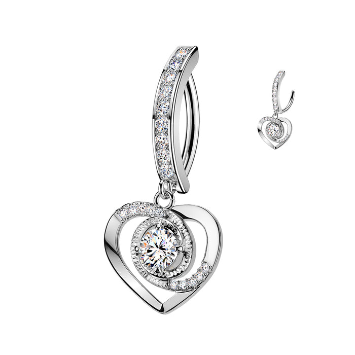 Swirl Heart Dangle Hinged Belly Bar 14G