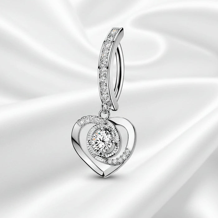 Swirl Heart Dangle Hinged Belly Bar 14G