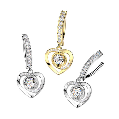 Swirl Heart Dangle Hinged Belly Bar 14G