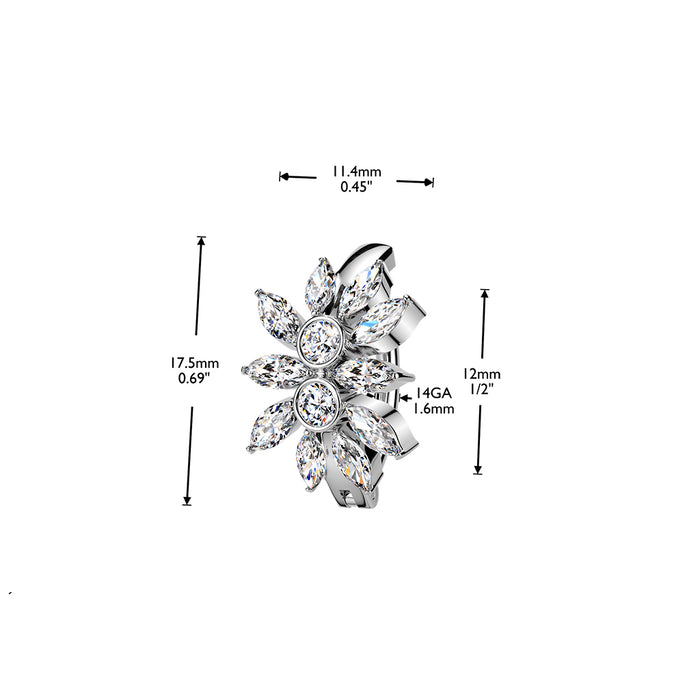 Marquise Cluster Hinged Belly Bar 14G