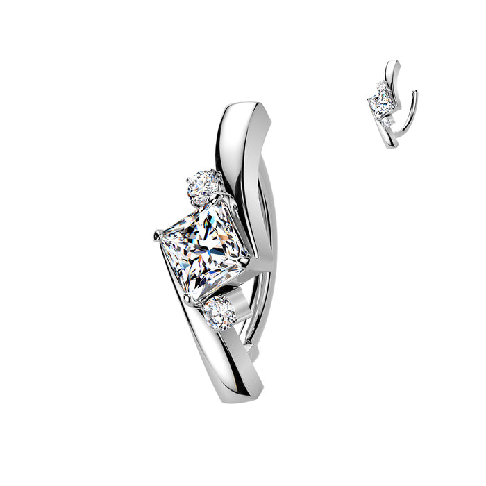 Princess Cut Hinged Belly Bar 14G