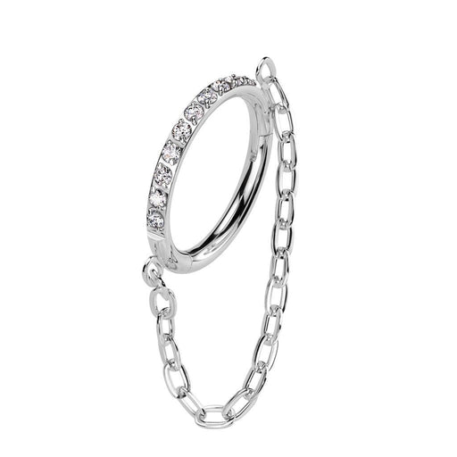 Body Jewelry - Titanium Side Paved Chain Hinged Ring 16G