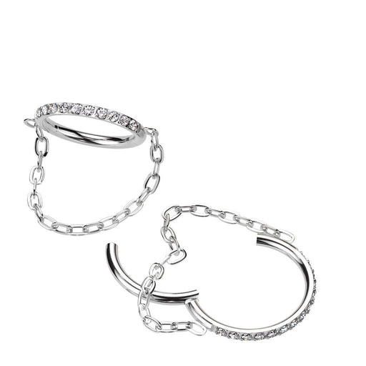 Body Jewelry - Titanium Side Paved Chain Hinged Ring 16G